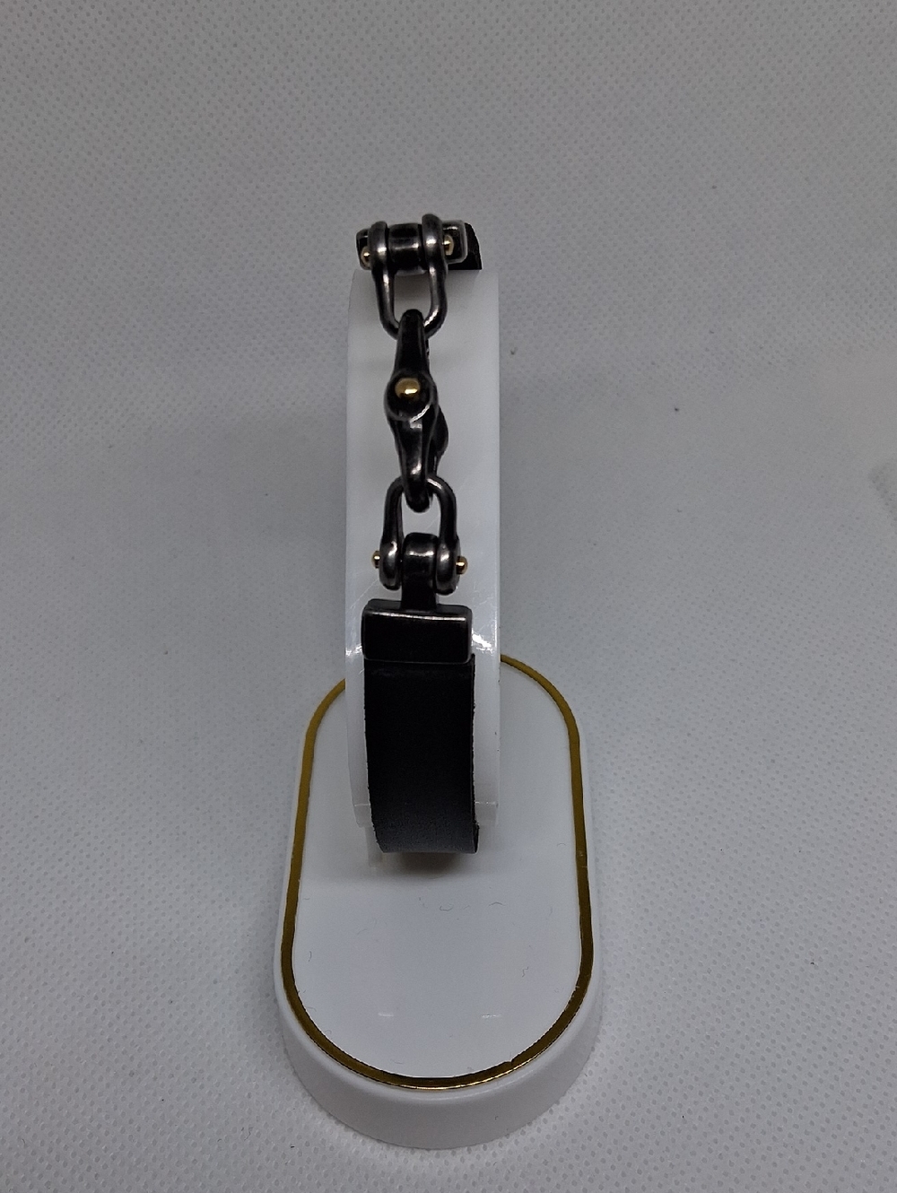 Men's Black Stainless and Leather Link Bracelet - Sleek Modern Design